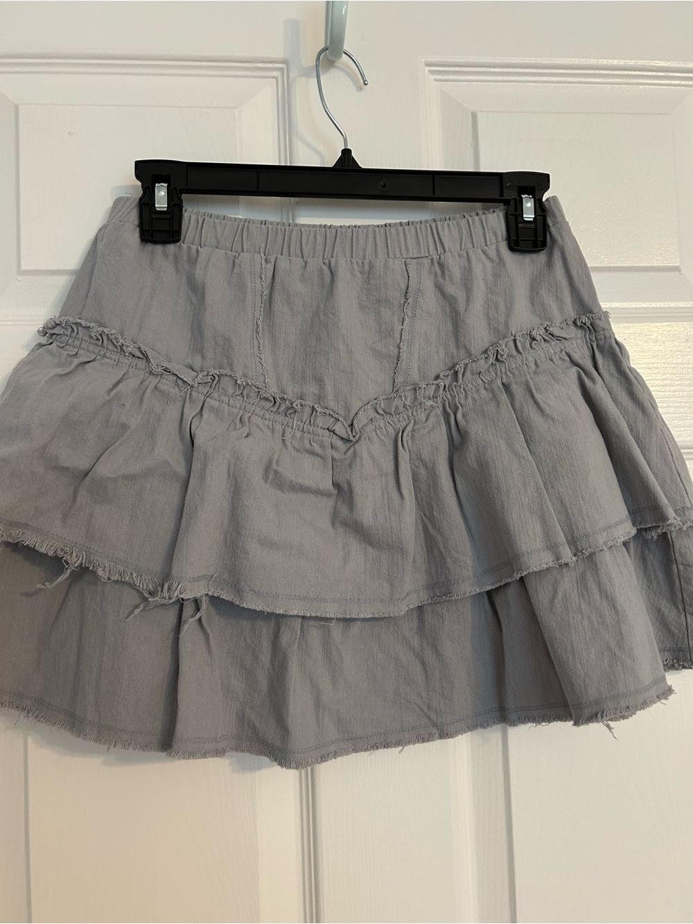 Light Gray Tiered Ruffle Skater Skirt with Elastic Waist